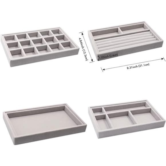 Stackable Jewelry Organizer Trays Drawer Inserts,Velvet Earring Display Trays - Picture 2 of 6